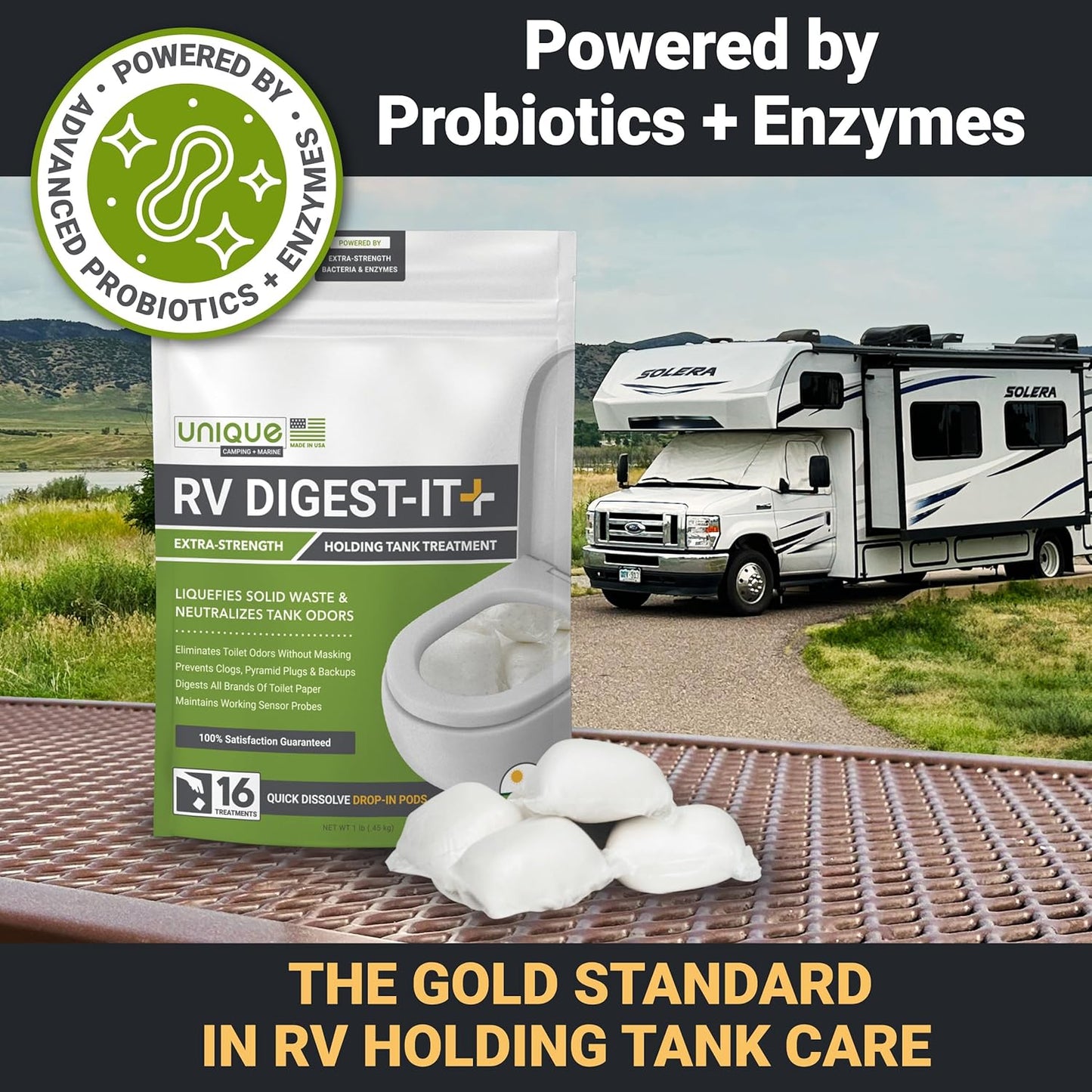 Unique RV Digest-It Plus RV Tank Treatment Pods – 16 Treatments, Breaks Down Waste & Toilet Paper + Eliminates Odors at Source, RV Black Tank Treatment