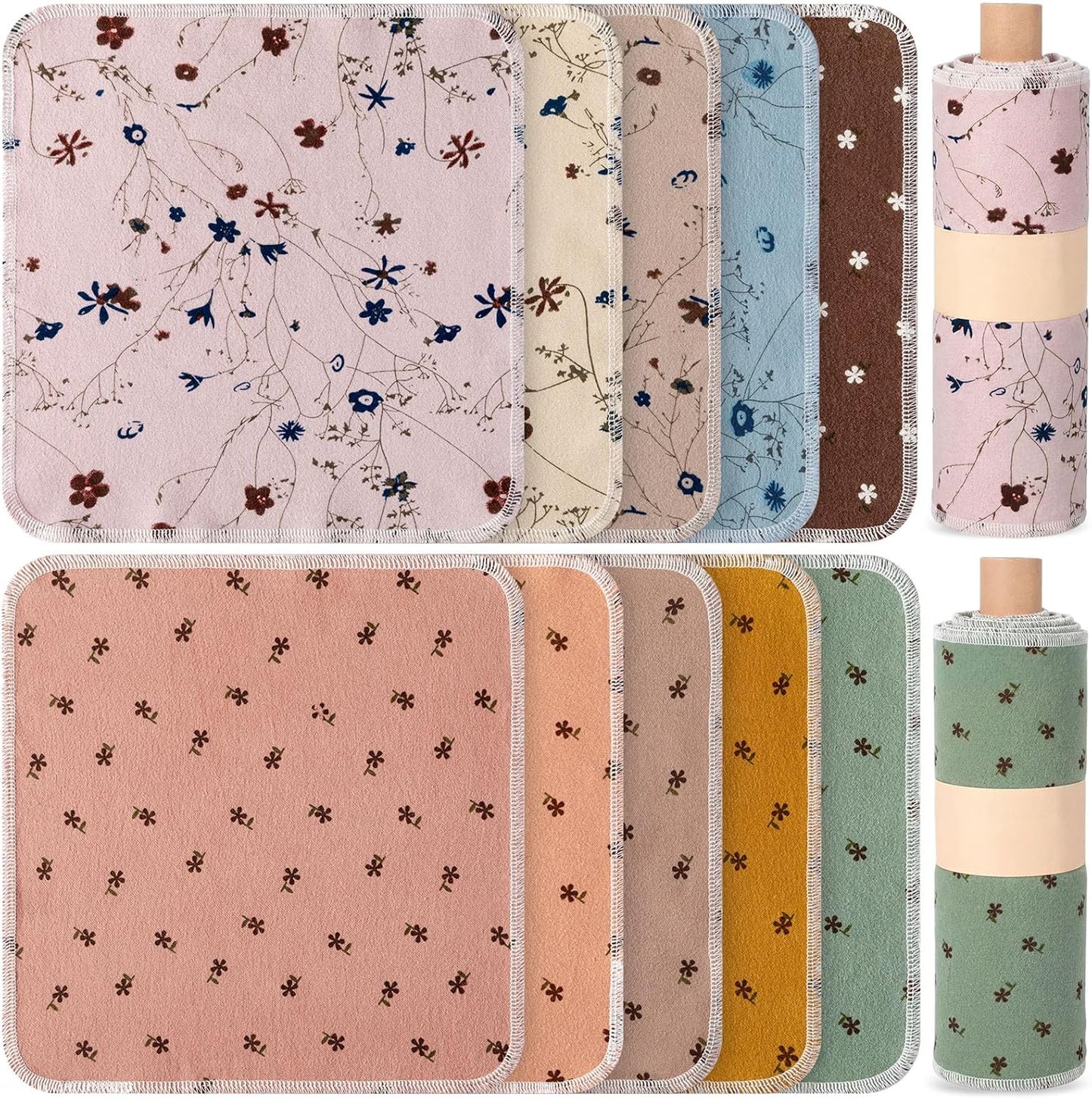 Redbaker 50 Pcs Reusable Paper Towels Paperless Reusable Cotton Cloths Toilet Absorbent Washable Paper Towels with Roll Kitchen Dishcloth for Kitchen Paperless Dishcloths(Stripe)