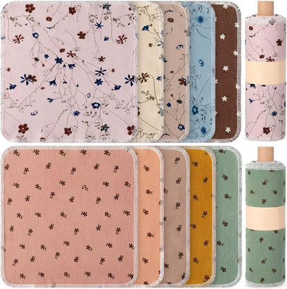 Redbaker 50 Pcs Reusable Paper Towels Paperless Reusable Cotton Cloths Toilet Absorbent Washable Paper Towels with Roll Kitchen Dishcloth for Kitchen Paperless Dishcloths(Stripe)