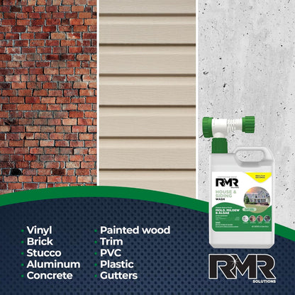 RMR House and Siding Wash - Commercial-Grade Outdoor Stain Remover for Mold, Mildew, and Algae, 64 Ounce Bottle With Hose-End Adapter
