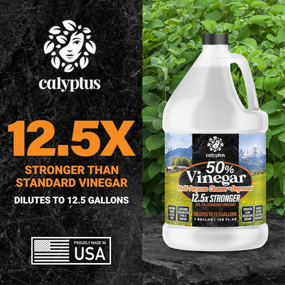 Calyptus 50% Pure Concentrated Vinegar | Maximum-Performance (12.5X) Power | Technical Grade | Dilutes Easily to 5% Acidity (1.5 Cups per Gallon) | Home and Outdoor Cleaning Concentrate | 2 Gallon
