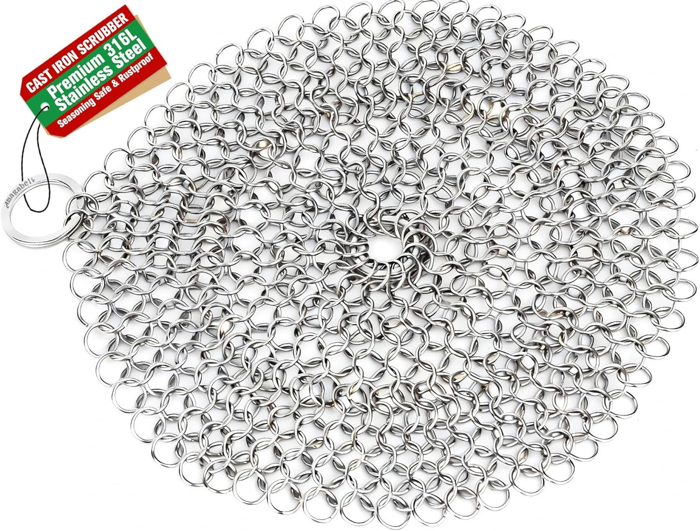 Amagabeli Cast Iron Cleaner 8"x6" Premium Stainless Steel Chainmail Scrubber Cast Iron Skillet Cleaner for Pan Pot Wok Griddles BBQ Grills Cast Iron Cleaning