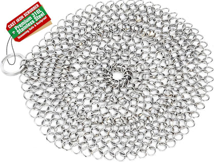 Amagabeli Cast Iron Cleaner 8"x6" Premium Stainless Steel Chainmail Scrubber Cast Iron Skillet Cleaner for Pan Pot Wok Griddles BBQ Grills Cast Iron Cleaning