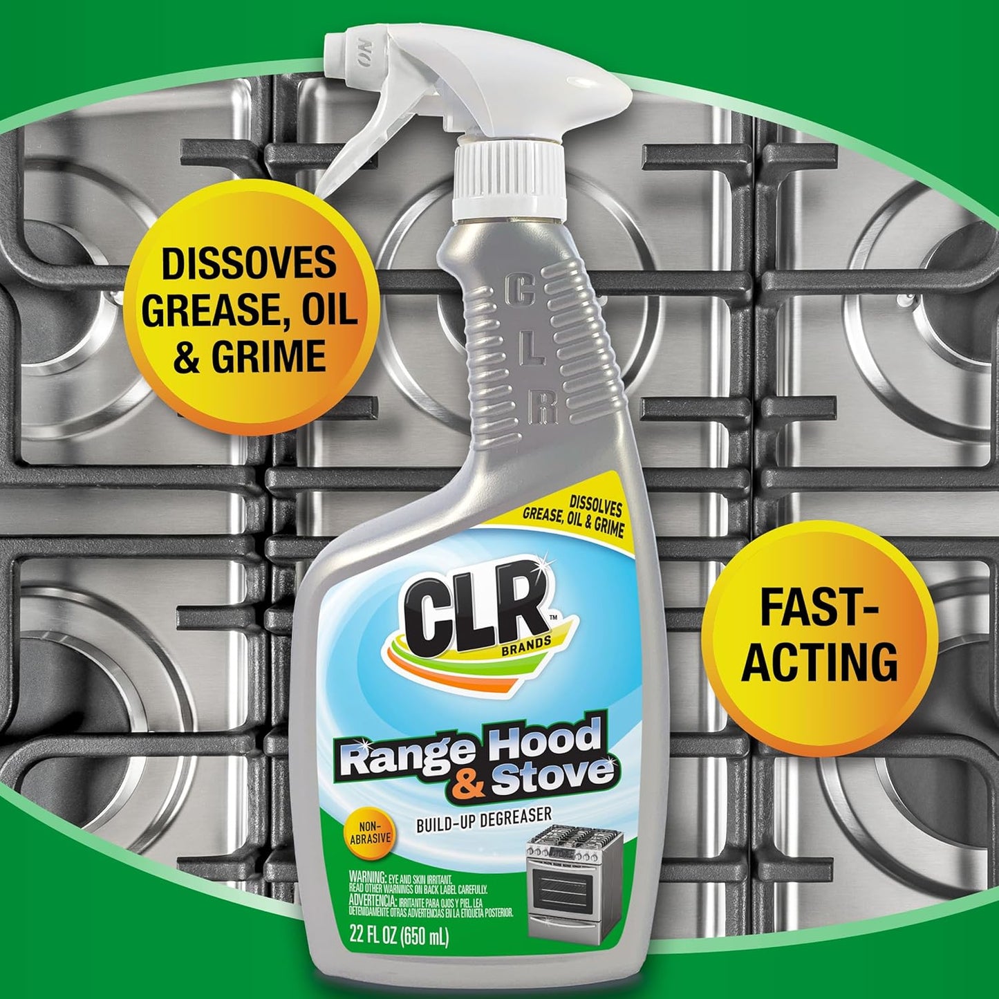 CLR Brands Range Hood & Stove Build Up Degreaser, 22 fl. oz., Fast Acting, Non Abrasive Cleaner, Works on Glass Stove Tops, Oven Racks, BBQ Grills and More