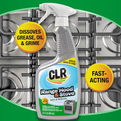 CLR Brands Range Hood & Stove Build Up Degreaser, 22 fl. oz., Fast Acting, Non Abrasive Cleaner, Works on Glass Stove Tops, Oven Racks, BBQ Grills and More