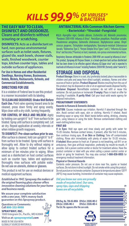 Sprayway All Purpose Disinfectant Cleaner, Foaming Action, 19 Ounce