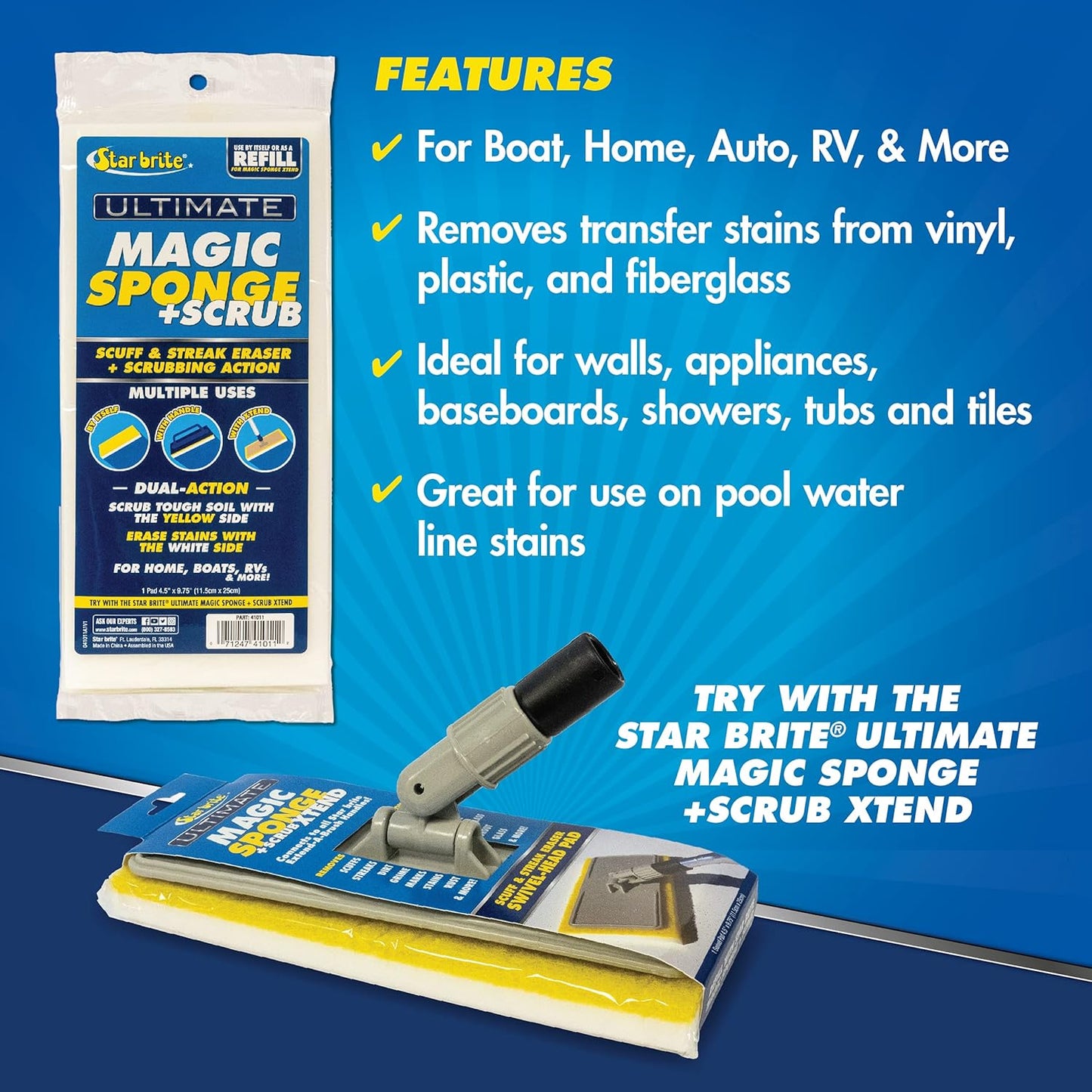 STAR BRITE Ultimate Magic Sponge - Boat Scuff Eraser Melamine Scrubber with Reinforced Core - 2 Pack (041000)