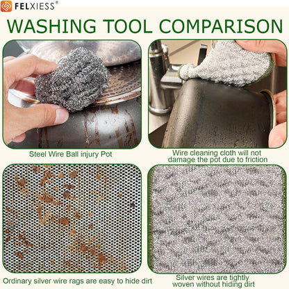 2026 New Double Side Non Scratch Wire Dishcloths,Multipurpose Wire Dishwashing Rags for Wet and Dry, Reusable Metal Dish Cloth,Wire Miracle Cleaning Cloths for Kitchen(Silver 6Pcs)