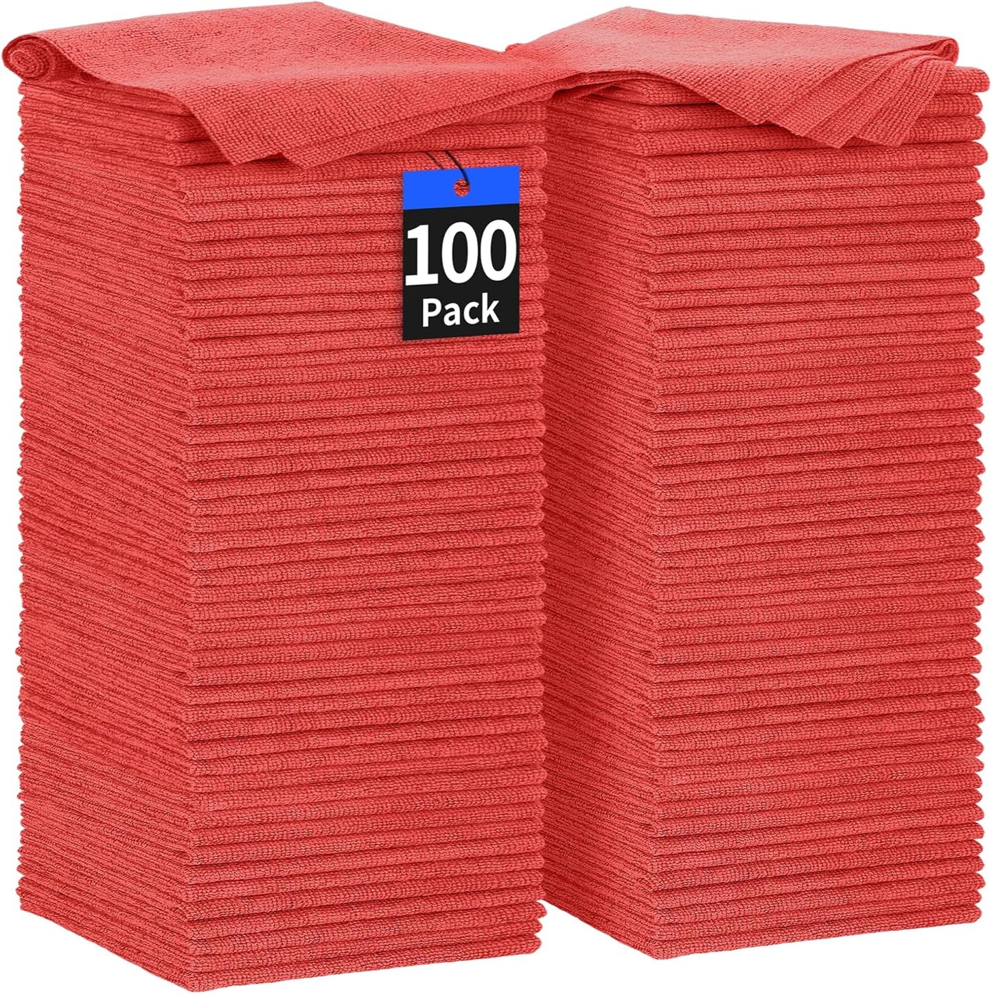 Microfiber Cleaning Cloth, 100 Pack Cleaning Rags Microfiber Towel Bulk Absorbent Lint-Free Wash Cloths, All-Purpose Shop Towels for Cars, Automotive, Garage, Home & Kitchen 11.5"*11.5"