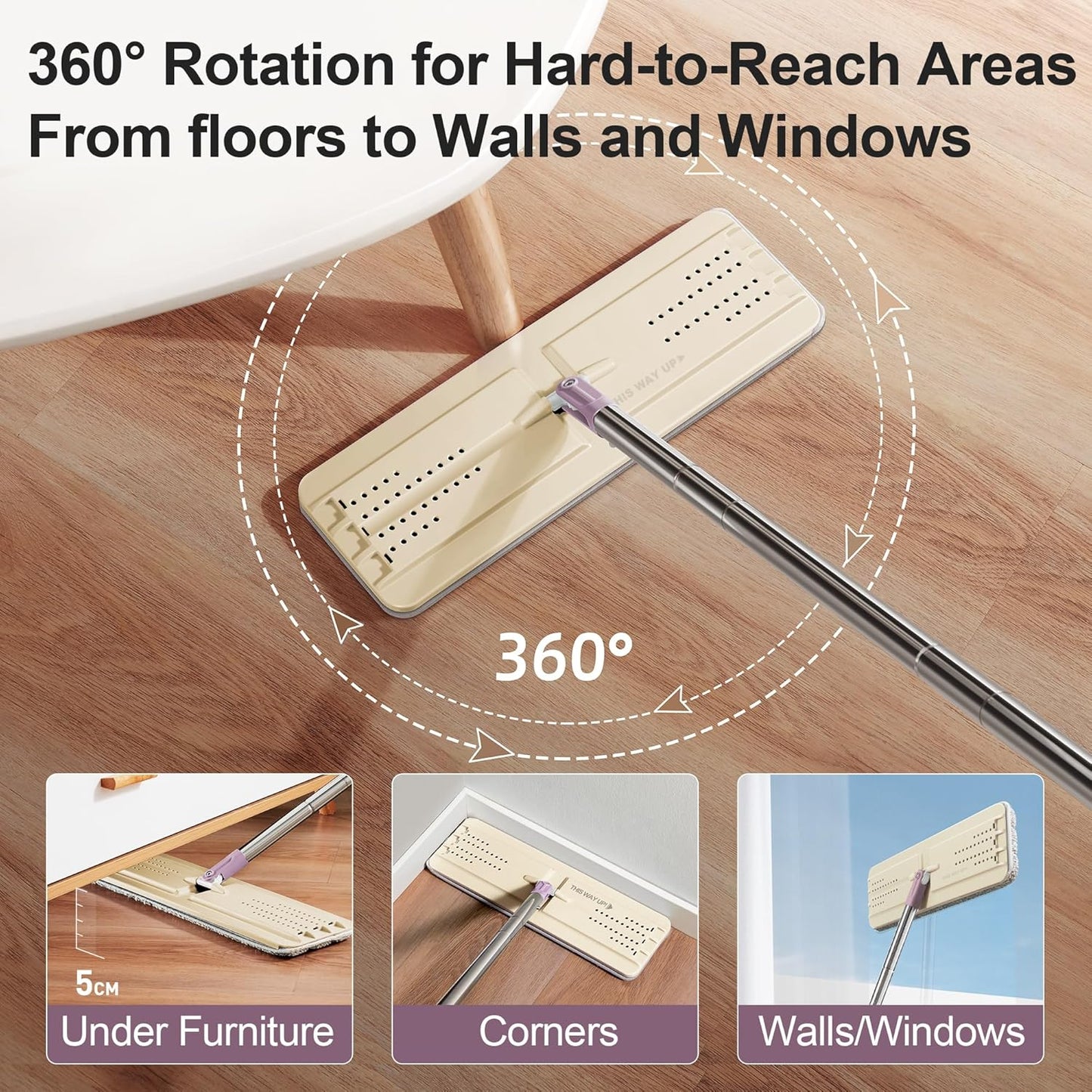JOYMOOP Mop and Bucket Set, Flat Mops for Floor & Wall Cleaning, Commercial & Household Use, Hardwood Floor Mop with Long Handle & 4 Microfiber Pads