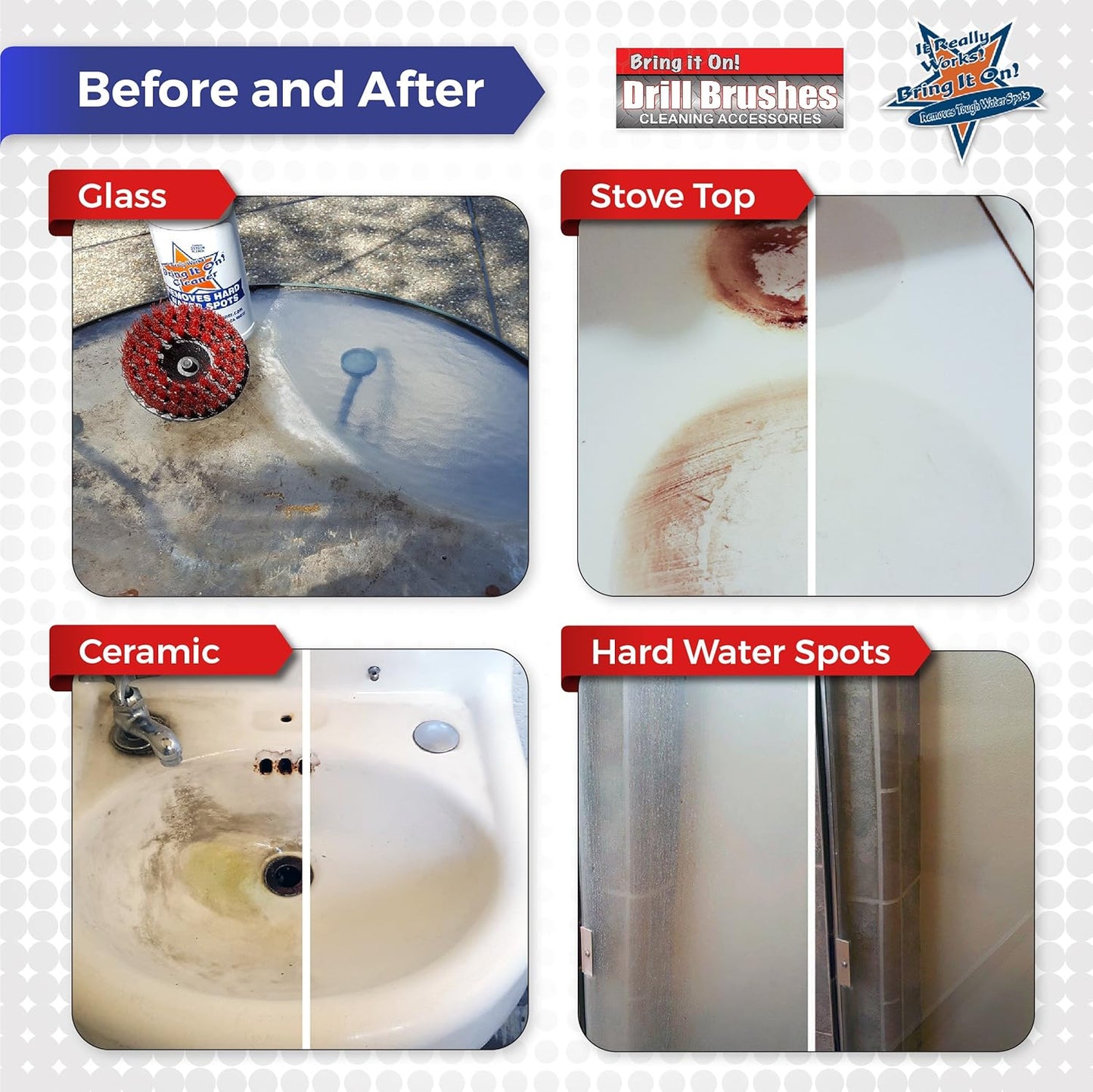 BRING IT ON! CLEANER Hard Water Stain Remover 32 Oz| Soap Scum, Calcium, Lime Scale, Remover for Shower Door, Tile, Glass, Fiberglass, Bathroom, Sink, Stone, Door