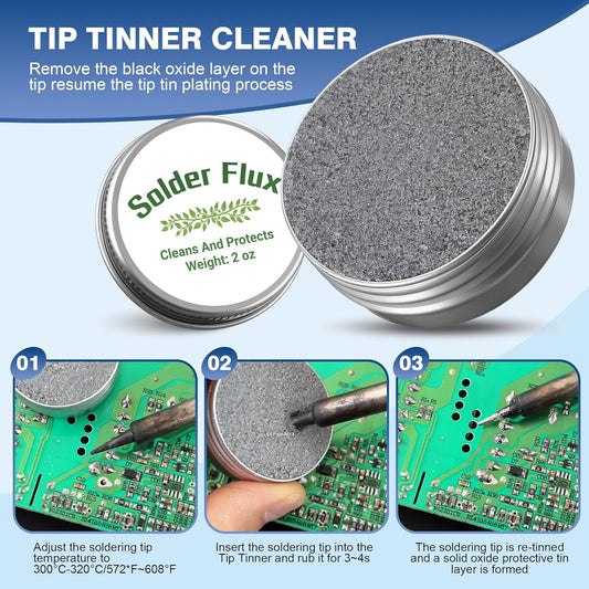 Soldering Tip Cleaning Kit Include Flux Paste, Tip Tinner, Solder Wick, Iron Tips, Soldering Iron Tips Cleaner and Cleaning Sponge for Electronics Repair