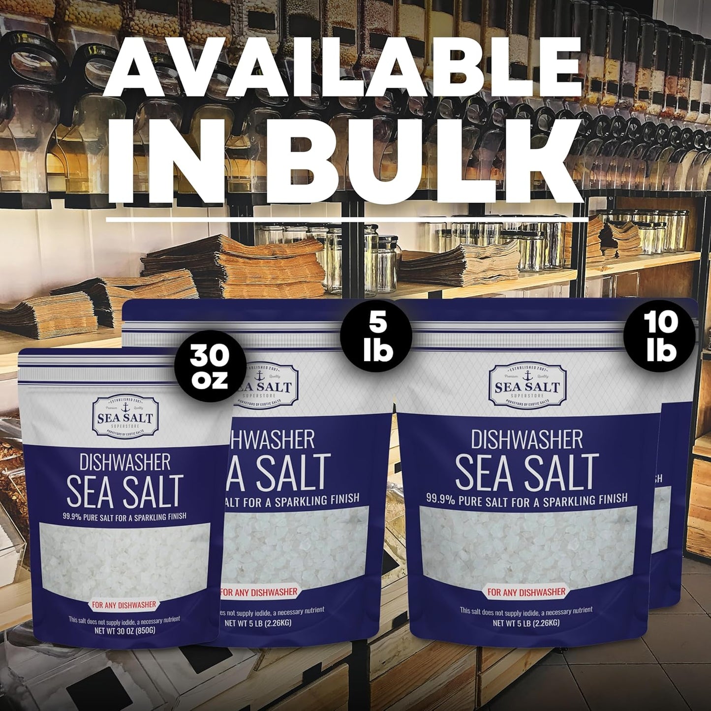Dishwasher Salt, Natural Water Softener, Food Grade Coarse Sea Salt Compatible with Miele, Thermador, Whirlpool, & Bosch Dishwasher 5 lb Bag