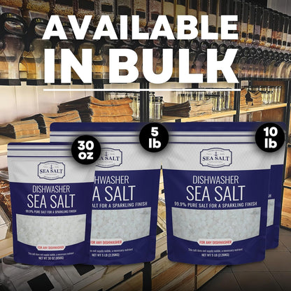 Dishwasher Salt, Natural Water Softener, Food Grade Coarse Sea Salt Compatible with Miele, Thermador, Whirlpool, & Bosch Dishwasher 5 lb Bag