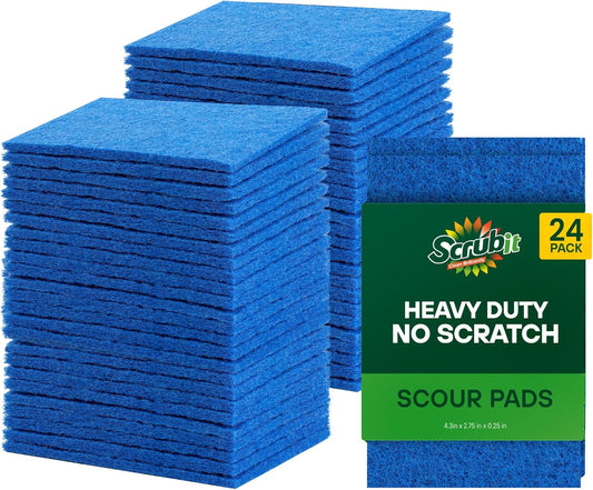 SCRUBIT Scouring Pad 100 Pack - Heavy Duty Scrub Pads for Cleaning Dishes - Non-Scratch Reusable Scrubbing - Blue (100)