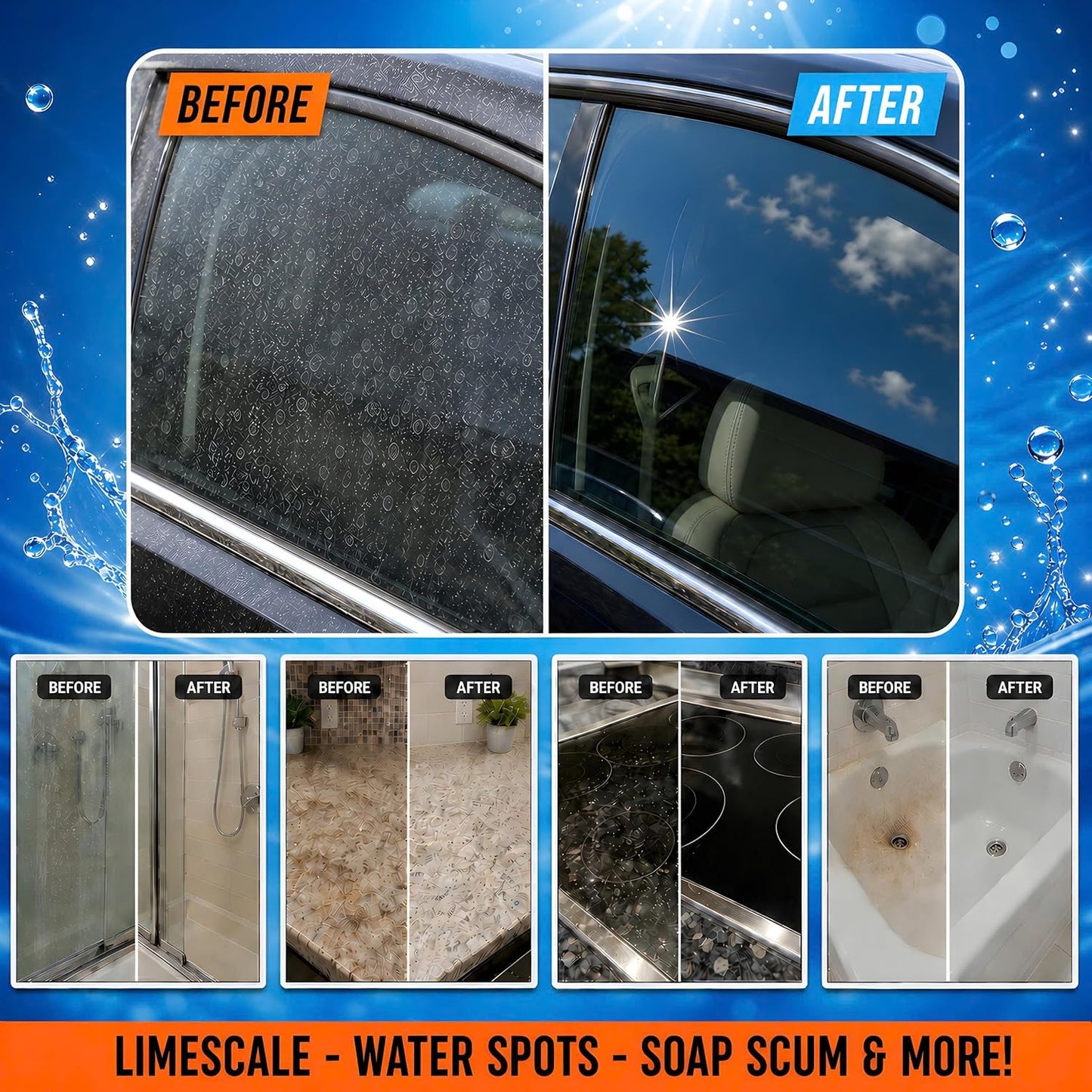Wellproof Hard Water Stain & Scum Scale Remover – 3X Nanotech Deep Cleaner, No Bleach, No Acid | Limescale, Soap Scum, Calcium & Rust Cleaner for Showers, Glass, Toilets, Tubs, Sinks & Cooktops & More
