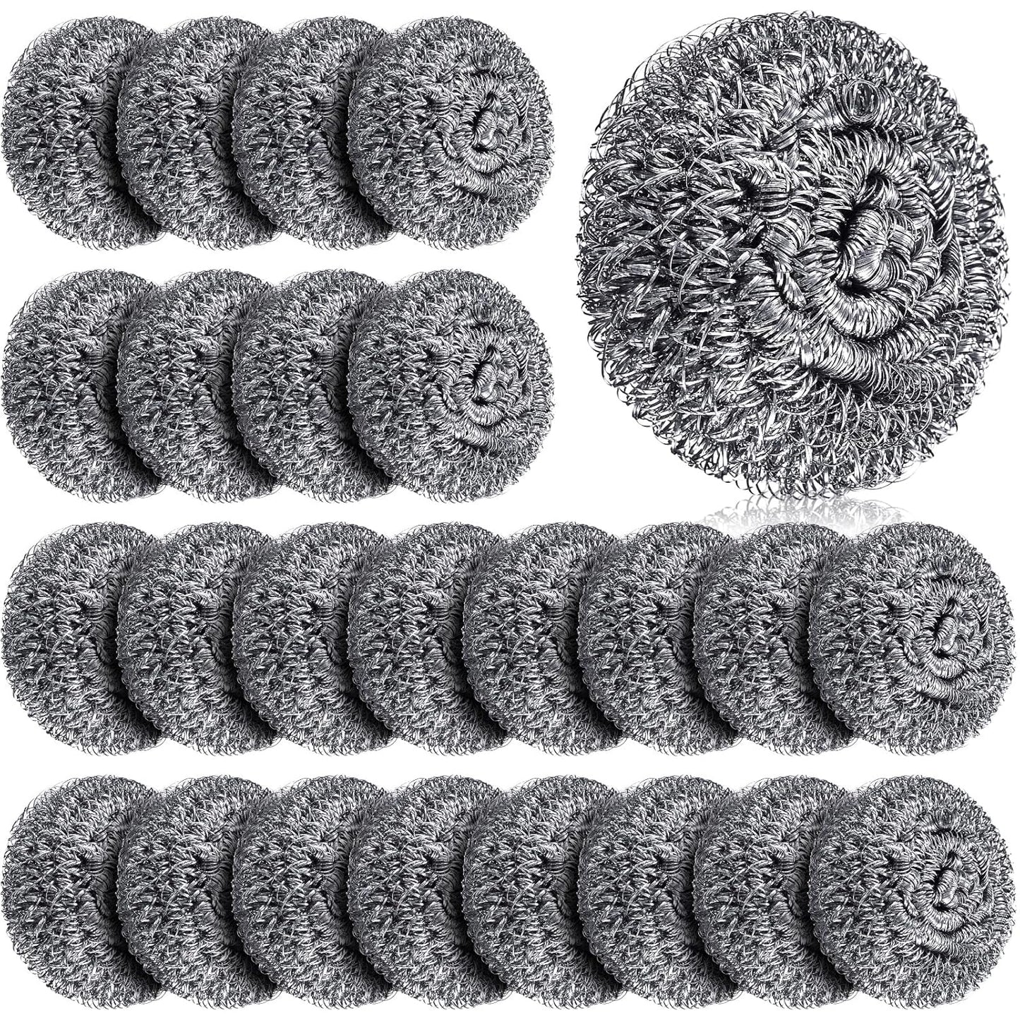 Honeydak 5 Pack Stainless Steel Scourers Steel Wool Scrubbers Bulk Separately Packaged 3 Inch, 25 Gram Metal Scourers Sponges Wire Scouring Pad for Stove Pot Pan Oven Kitchen Restaurant(Classic)