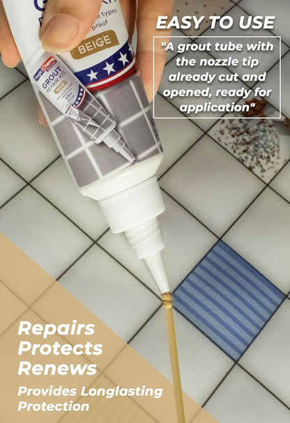 Tile Grout Repair, Grey 8.8 oz/250gr. Fast Drying Grout Repair Kit, Grout Filler Tube Repair Kit, Tile Grout Paint, Grout Sealer Restore and Renew Bathroom Floor, Tile Gaps, Joints, Lines