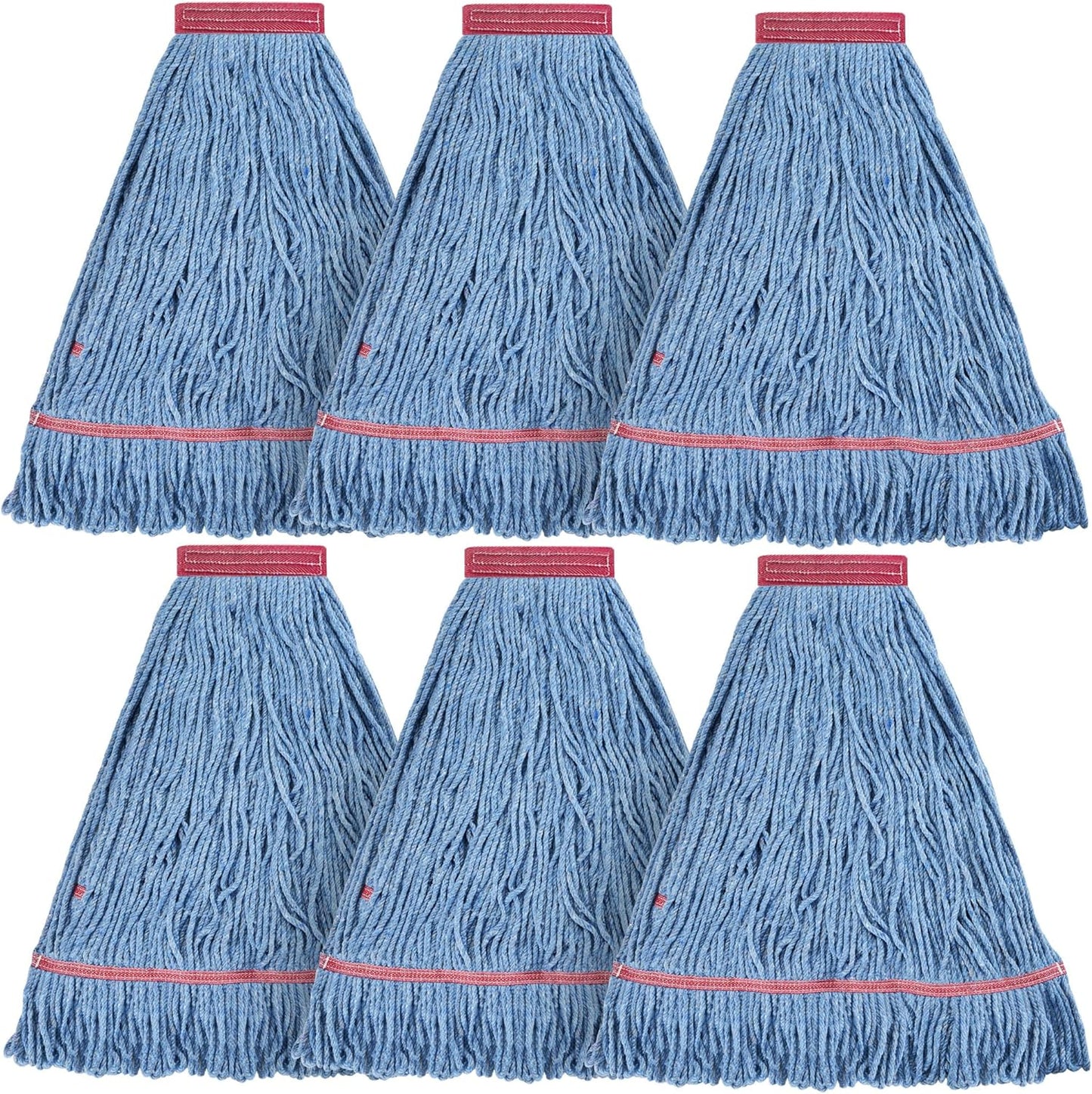 Matthew Cleaning Heavy Duty Mop Head Commercial Replacement for General and Floor Cleaning , Wet Industrial Blue Cotton Looped End String Head Refill (Pack of 6) Blue