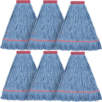 Matthew Cleaning Heavy Duty Mop Head Commercial Replacement for General and Floor Cleaning , Wet Industrial Blue Cotton Looped End String Head Refill (Pack of 6) Blue