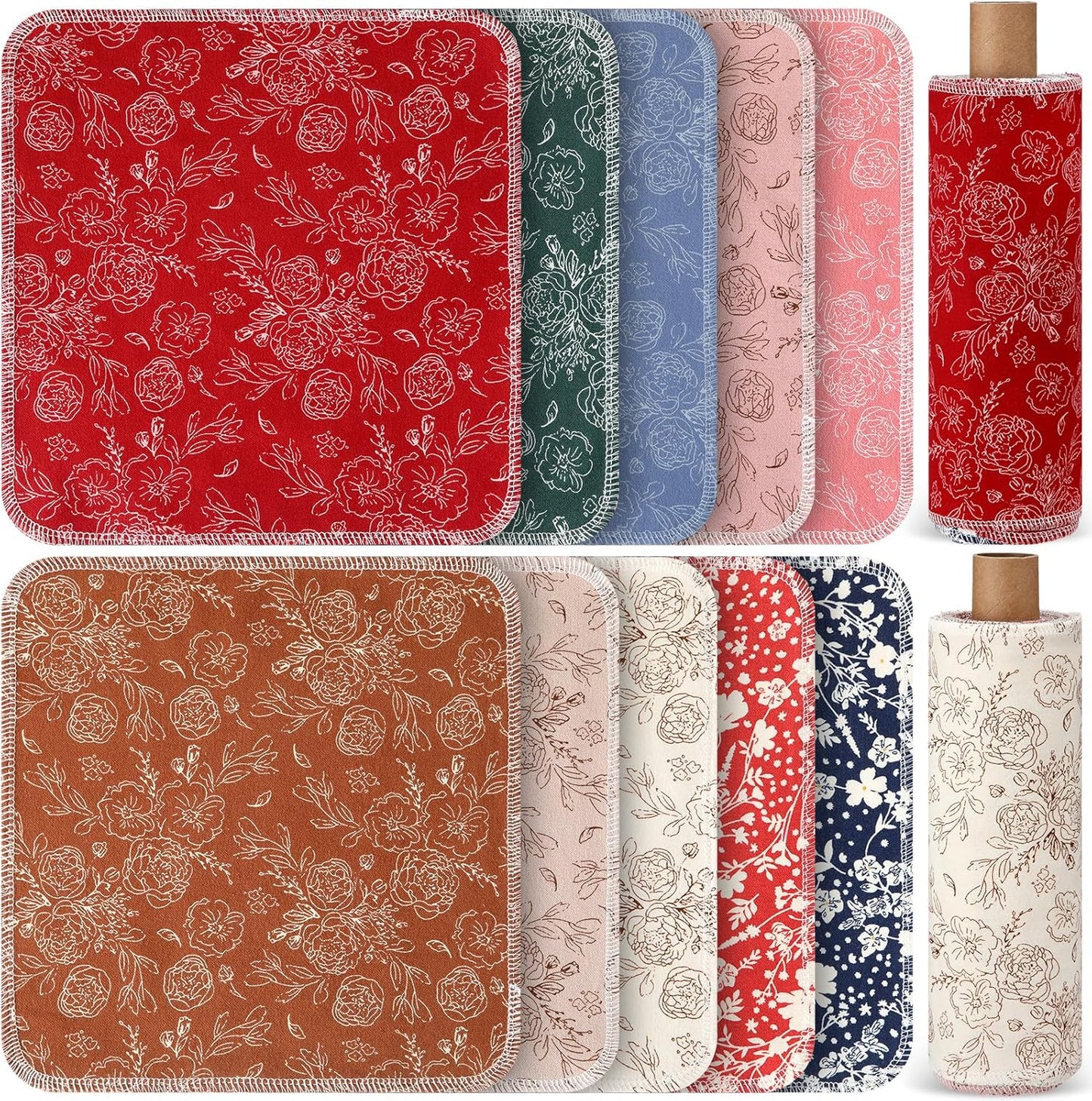 Redbaker 50 Pcs Reusable Paper Towels Paperless Reusable Cotton Cloths Toilet Absorbent Washable Paper Towels with Roll Kitchen Dishcloth for Kitchen Paperless Dishcloths(Stripe)