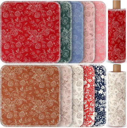 Redbaker 50 Pcs Reusable Paper Towels Paperless Reusable Cotton Cloths Toilet Absorbent Washable Paper Towels with Roll Kitchen Dishcloth for Kitchen Paperless Dishcloths(Stripe)