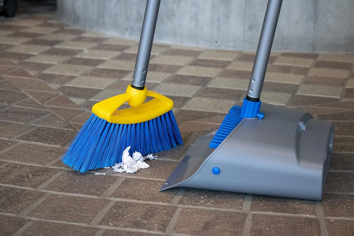 Broom with Dustpan Combo Set - Made in Italy, Broom and Dustpan Set with Long Handle | Durable Dust Pan & Broom Set for Home, Office & Commercial Cleaning