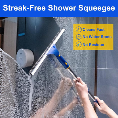 14" Shower Squeegee for Glass Doors, All-Purpose Extendable Squeegee for Shower Glass with 2 Blades,Window Squeegee,Window Cleaner Tool for Shower Doors, Windows, Bathroom and Car Windshields