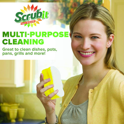 Scrub Sponge by Scrubit –Multipurpose Cellulose Cleaning Sponges with Non Scratch Scouring Pad for Dishes, Pots, Pans, Glass Cooktop - Super Absorbent - Unique Shape to Protect Nails: 12 Pack