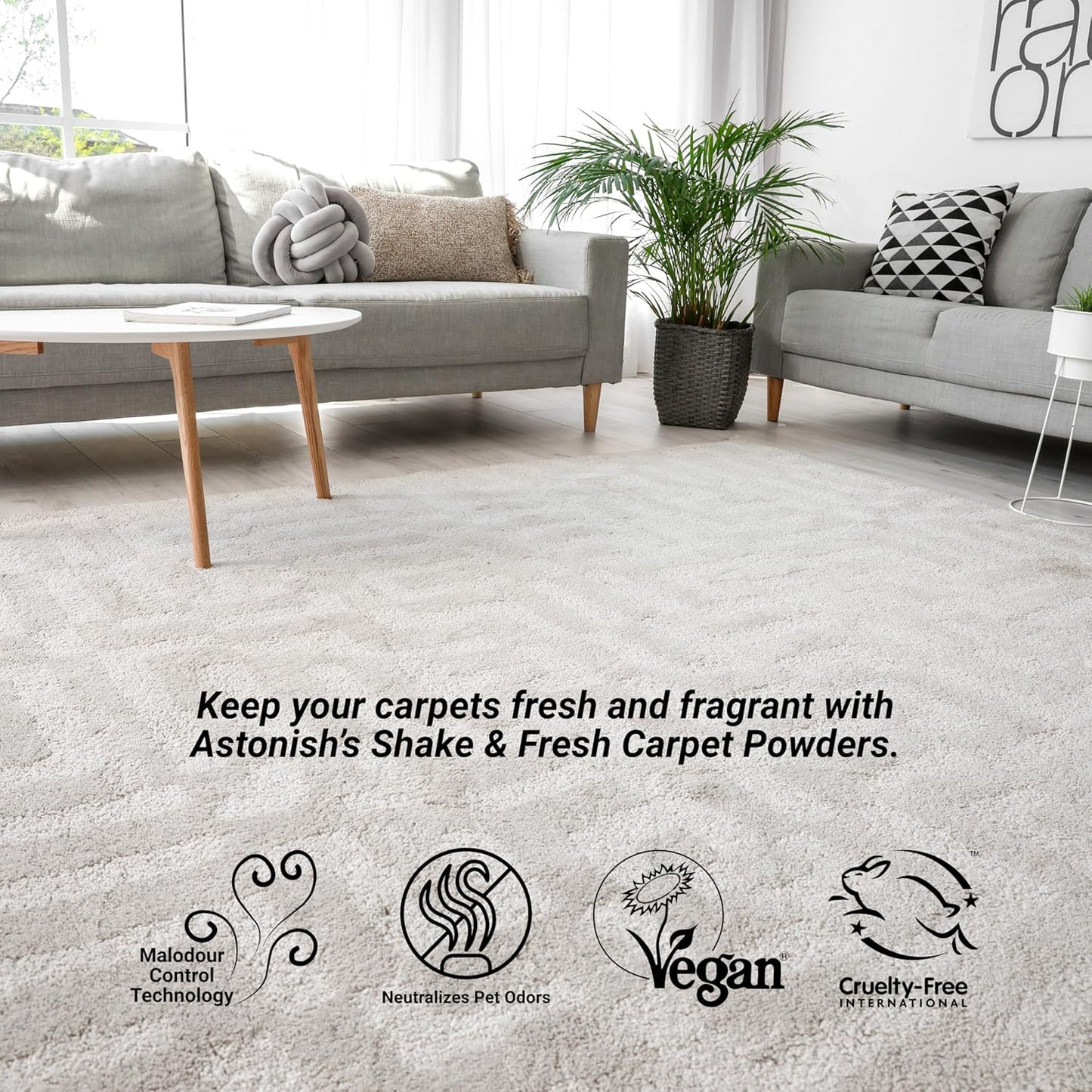 Astonish 350g Shake Fresh Lemon Sparkle Carpet Powder Odor Remover - Pet Smell Deodorizer, Vacuum Safe Citrus Scent, Dry Floor Cleaner, Room Refresher, Home Fragrance, Easy to Use Powder