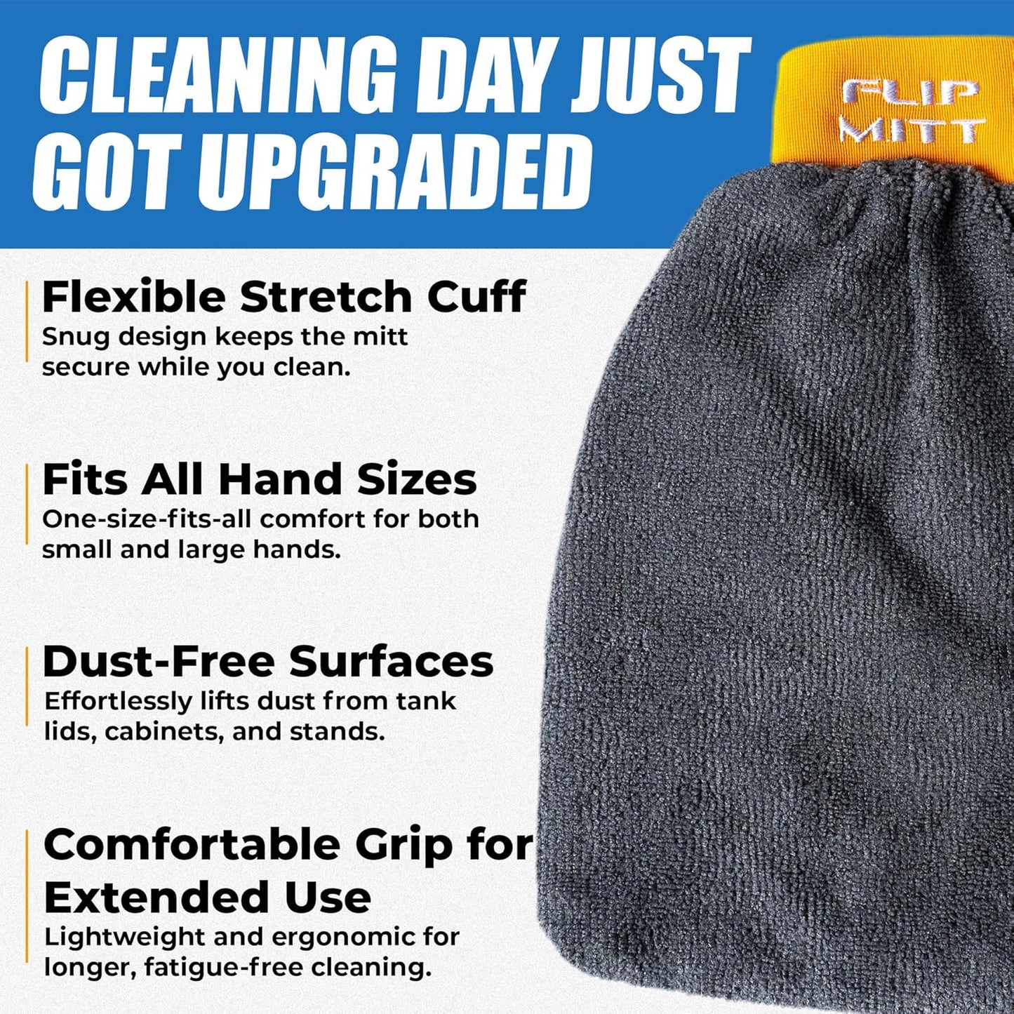 Flipper FLIP-MITT Microfiber Cleaning Mitt 2 Pack, Dual-Sided Terry Cloth & Microfiber Dusting Gloves for House Cleaning, Glass Polishing, Kitchens, Bathrooms, Cars & Aquariums