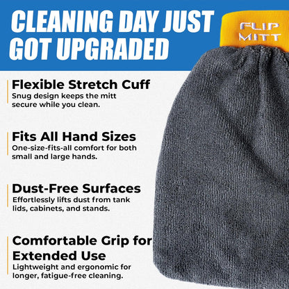 Flipper FLIP-MITT Microfiber Cleaning Mitt 2 Pack, Dual-Sided Terry Cloth & Microfiber Dusting Gloves for House Cleaning, Glass Polishing, Kitchens, Bathrooms, Cars & Aquariums
