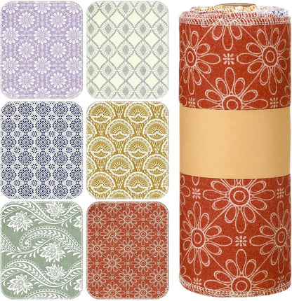 Redbaker 30 Pcs Reusable Paper Towels Rolls Kitchen Towels Bulk Washable Paperless Cloth Cotton Hand Napkins with Cardboard Reusable Napkins for Kitchen Bathroom(Floral,10 x 12 in)