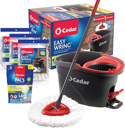 O-Cedar EasyWring Microfiber Spin Mop and Bucket Cleaning System + Citrus and Lavender Pacs (Variety Pack)