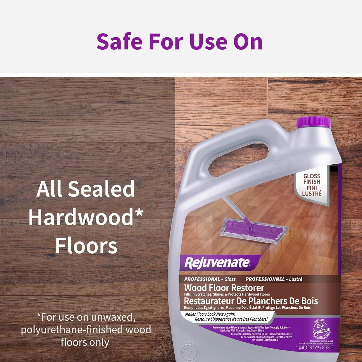 Rejuvenate Professional Wood Floor Restorer Fills Scratches, Shines And Protects Wood Flooring For A High Gloss Shine, 32 Ounces