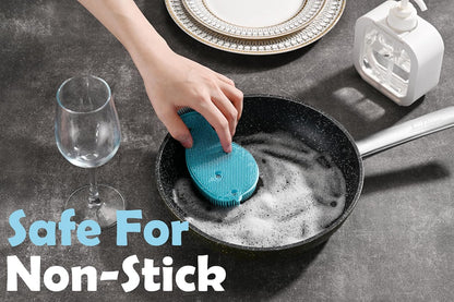Fox Run Silicone Dish Scrubbers, Set of 6 Multi-Purpose Reusable Cleaning Brushes, Safe for Non-Stick, Blue, Cyan, and Light Purple