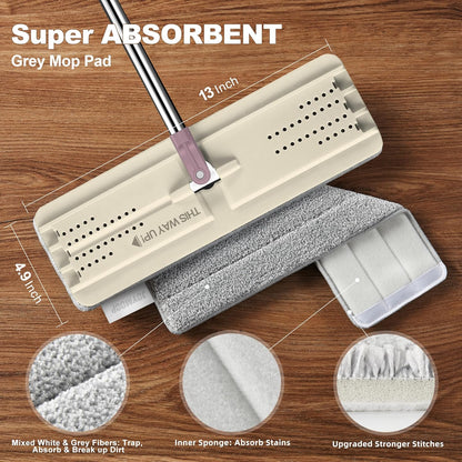 JOYMOOP Flat Mops, Microfiber Mop for Floor Cleaning and Wall Cleaner, 50" Mop Handle with Flexible 13" Flat Head with a Microfiber Mop Pad - White