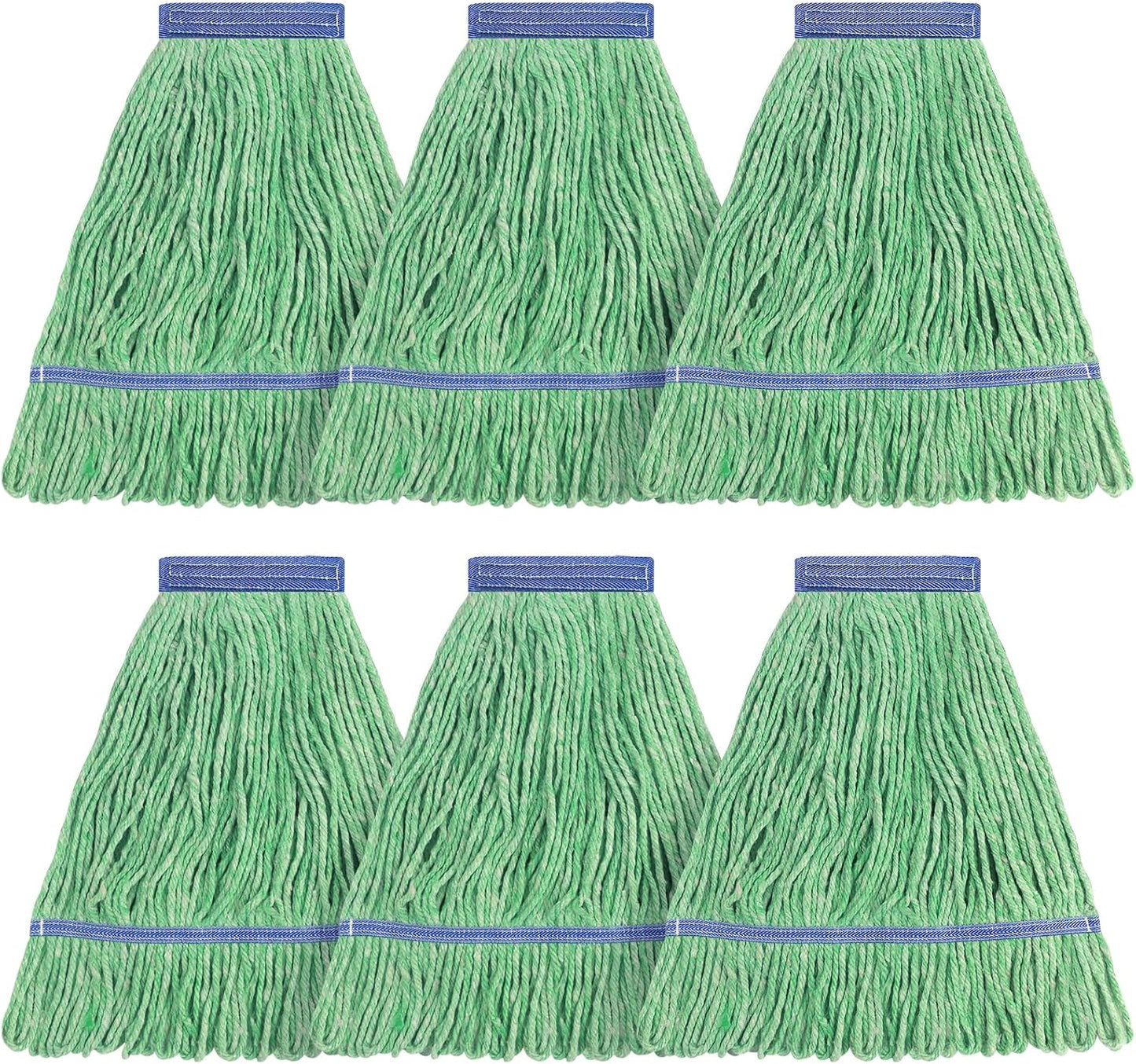 Matthew Cleaning Heavy Duty Mop Head Commercial Replacement for General and Floor Cleaning , Wet Industrial Blue Cotton Looped End String Head Refill (Pack of 6) Blue