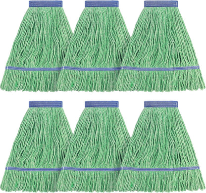 Matthew Cleaning Heavy Duty Mop Head Commercial Replacement for General and Floor Cleaning , Wet Industrial Blue Cotton Looped End String Head Refill (Pack of 6) Blue