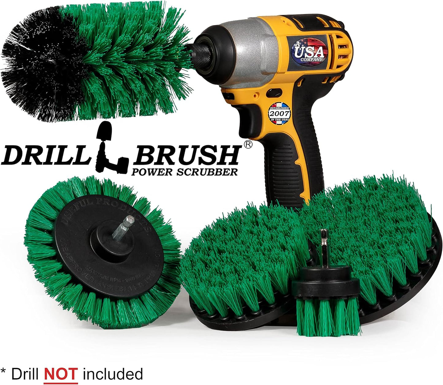 Drillbrush Multi-Surface Drill Brush Attachments Set for Car Interior, Bathroom, Flooring, Counters, Sinks, Siding, Garages, and More - Dishwasher Safe Drill Brush Car Detailing Kit Attachment Set