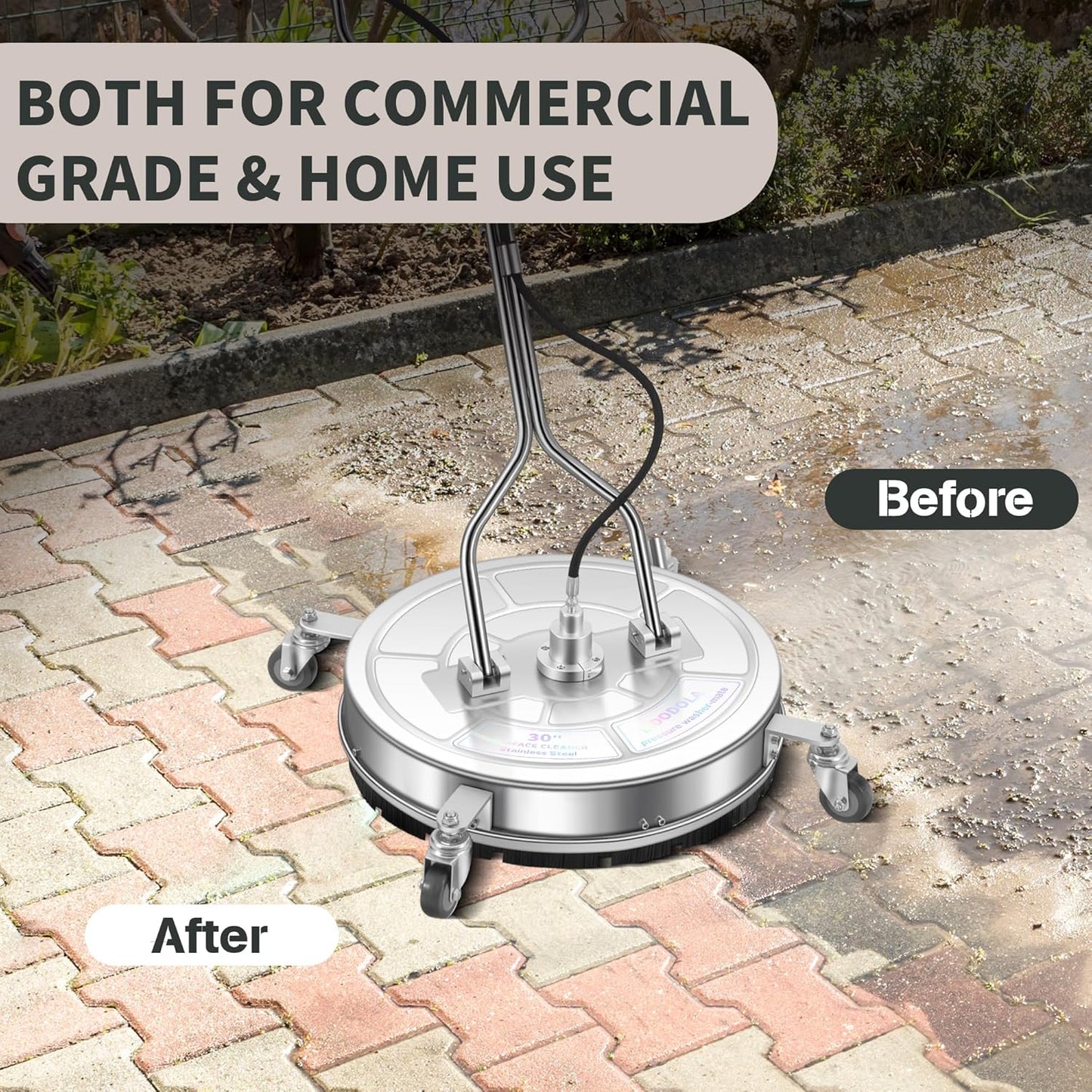 14" Pressure Washer Surface Cleaner with 4 Wheels - Stainless Steel Surface Cleaner for Pressure Washer Attachment for Concrete, Patio, Sidewalk, Deck and Driveways - PWS14