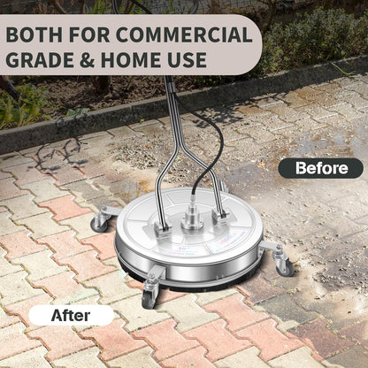 14" Pressure Washer Surface Cleaner with 4 Wheels - Stainless Steel Surface Cleaner for Pressure Washer Attachment for Concrete, Patio, Sidewalk, Deck and Driveways - PWS14