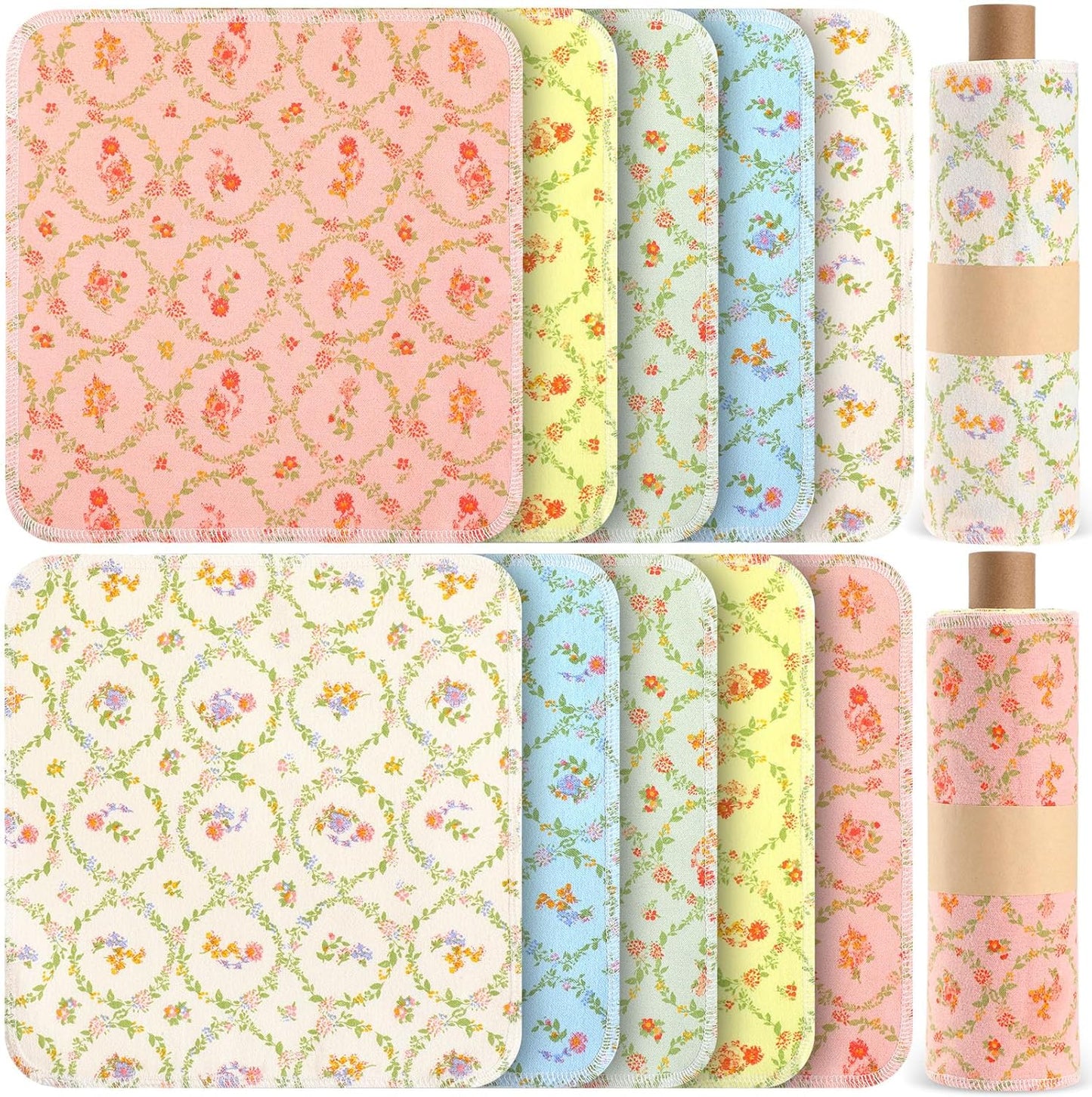 Redbaker 50 Pcs Reusable Paper Towels Paperless Reusable Cotton Cloths Toilet Absorbent Washable Paper Towels with Roll Kitchen Dishcloth for Kitchen Paperless Dishcloths(Stripe)