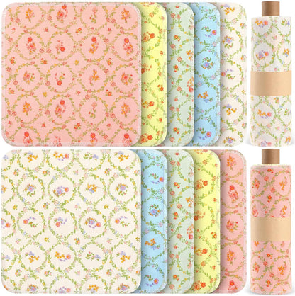Redbaker 50 Pcs Reusable Paper Towels Paperless Reusable Cotton Cloths Toilet Absorbent Washable Paper Towels with Roll Kitchen Dishcloth for Kitchen Paperless Dishcloths(Stripe)