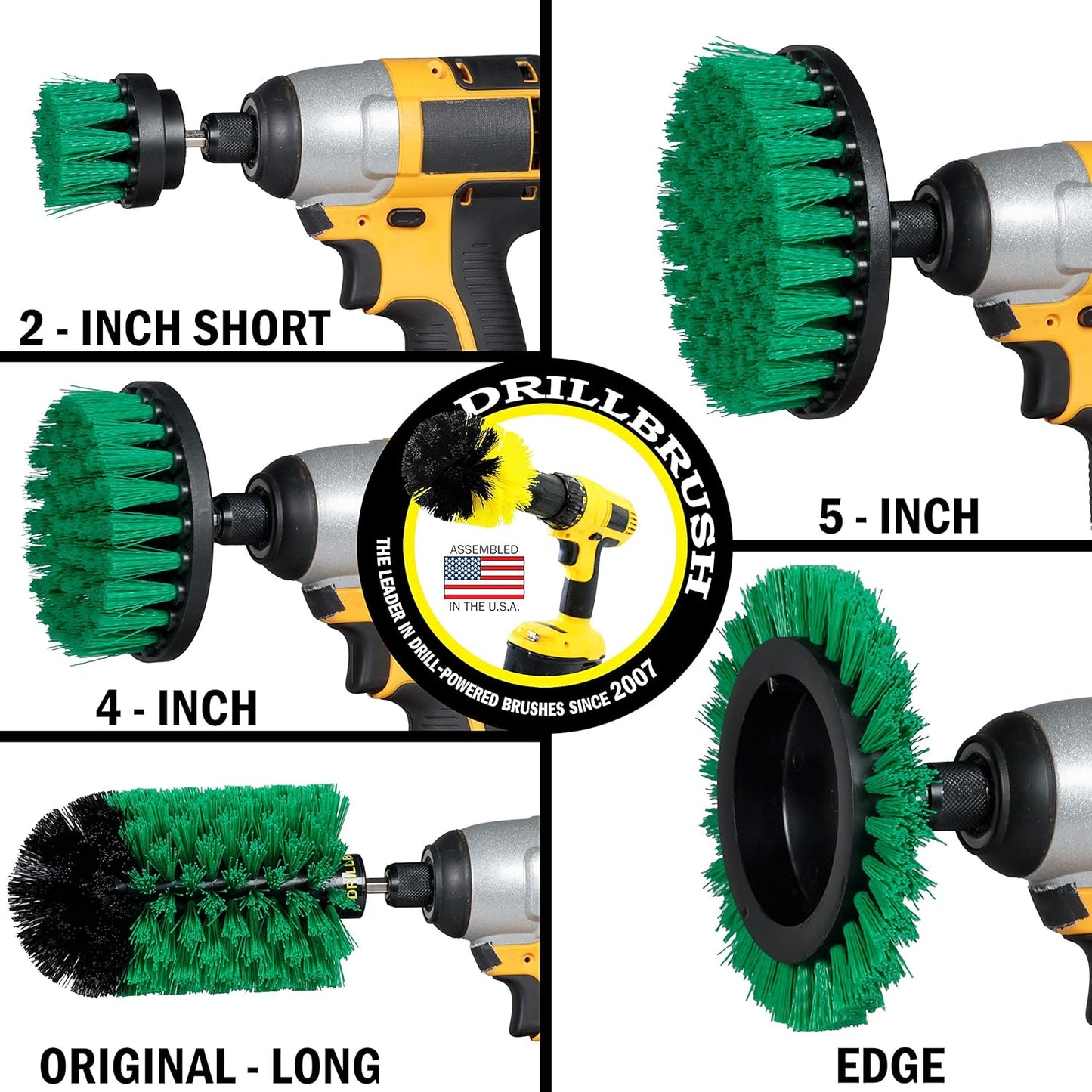 Drillbrush Multi-Surface Drill Brush Attachments Set for Car Interior, Bathroom, Flooring, Counters, Sinks, Siding, Garages, and More - Dishwasher Safe Drill Brush Car Detailing Kit Attachment Set