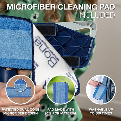 Bona Hardwood Floor Premium Spray Mop - Includes Wood Floor Cleaning Concentrate and Machine Washable Microfiber Cleaning Pad - Dual Zone Cleaning Design for Faster Cleanup