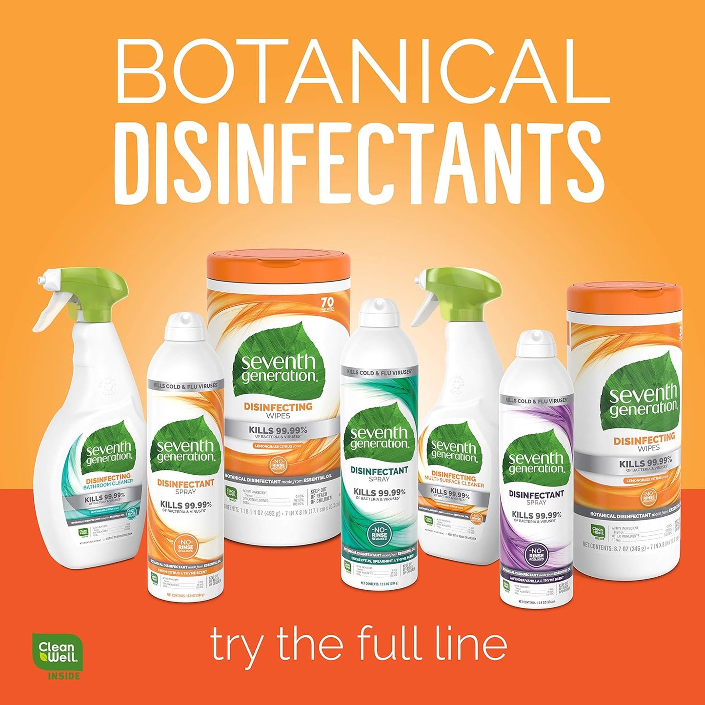 Seventh Generation Disinfecting Spray Cleaner Eucalyptus and Thyme Disinfectant 13.9 oz, Pack of 8