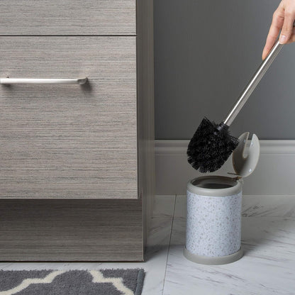 Bath Bliss Toilet Brush and Holder | Self Closing Lid | 360 Degree Brush Head | Bathroom Cleaning | Compact Size | Storage and Organization | Stainless Steel