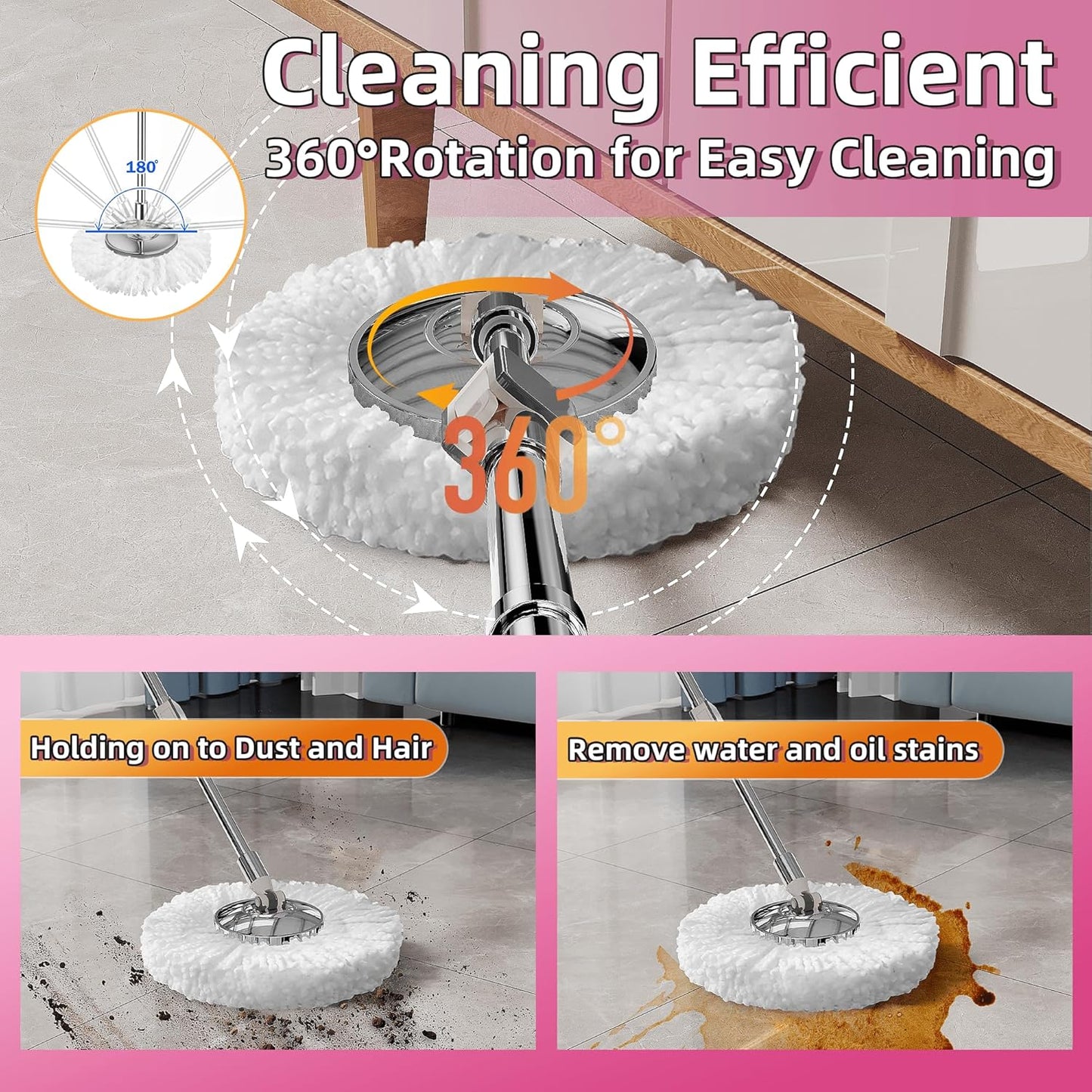 Spin Mop and Bucket with Wringer Set for Home,360° Mop and Bucket with Separate Clean and Dirty Water,Wet Dust Mop for Floor Cleaning with Extra Refills (Green)