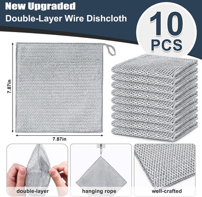 Navona 12 Pcs New Upgrade Steel Wire Dishcloth,Triple-Layer Steel Wire Cleaning Cloth,Powerful Cleaning Non-Scratch Wire Dishcloth Rag for Cookware, Sinks, Dishes, Stove Tops
